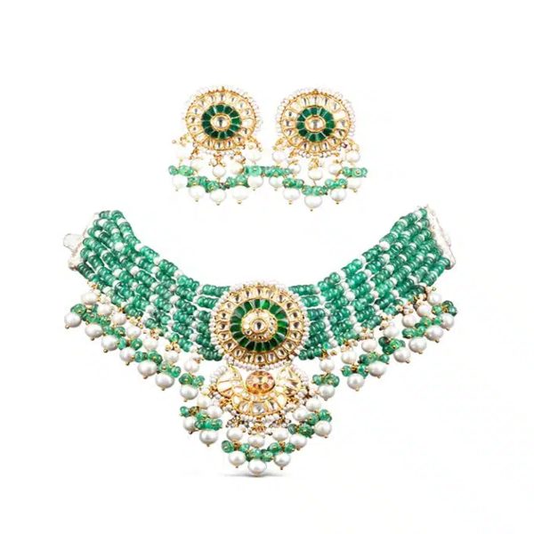 Zeenat Green Choker + Earring Polki Set C